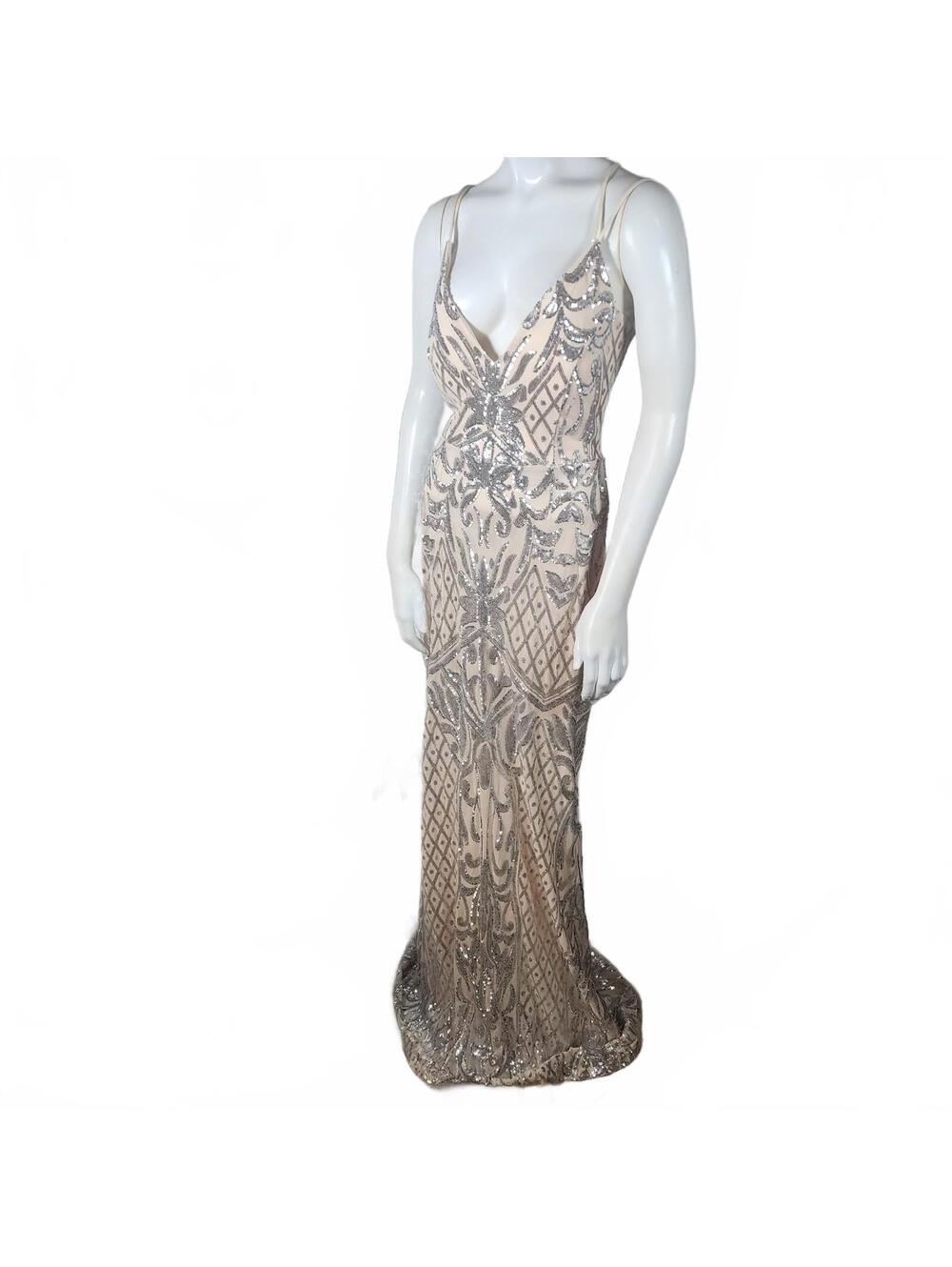Windsor Ginger Embellished Sequin Long Evening Dress with Lace-Up Back - Picture 4 of 8